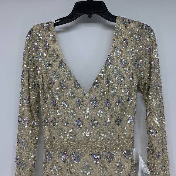 Mac Duggal Dress 5021 Geometric Embellished Evening Gown Long Sleeve - Picture 7 of 16